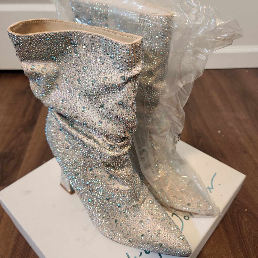 Betsey Johnson Women's Rhinestone Silver Boots